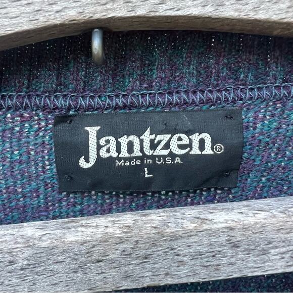 Vintage 80s 90s Jantzen dark blue maroon stripe moody sweater LARGE - Picture 2 of 4